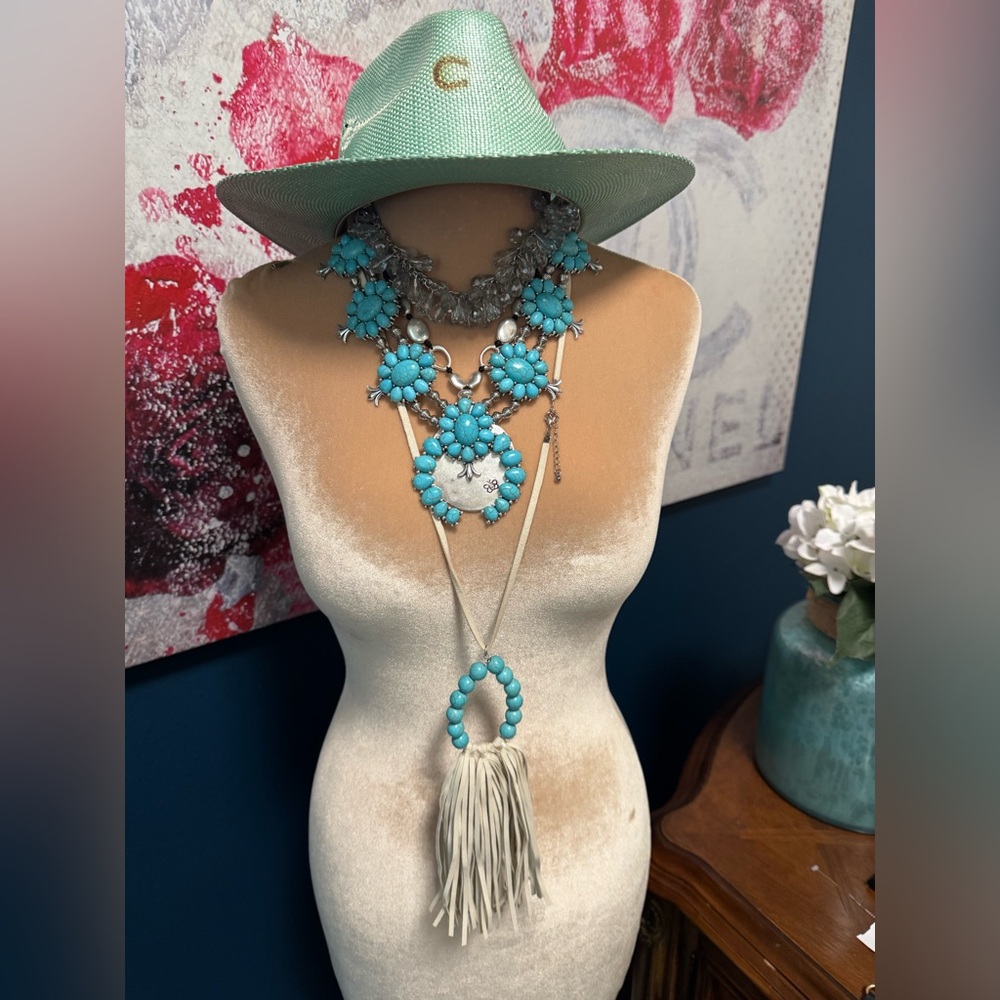 Teal Wide-Brim Fedora Hat with Gold C Accent